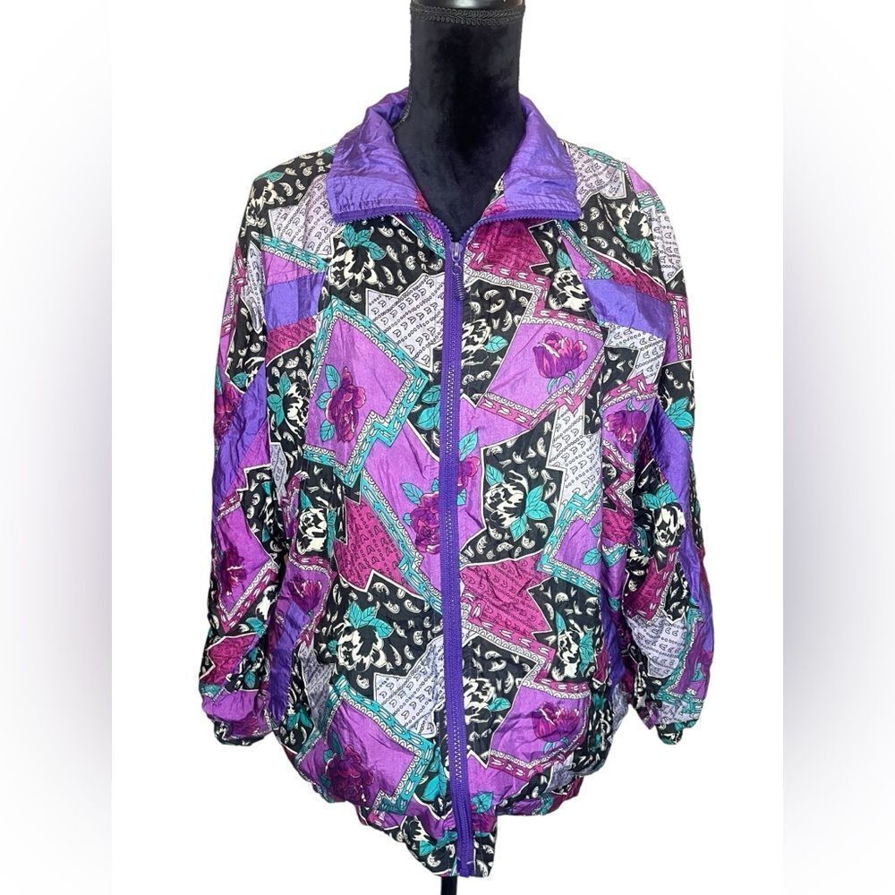 VINTAGE‎ 80s/90s RAFEAL COLOR BLOCK PRINTED WINDBREAKER JACKET WOMENS SIZE LARGE